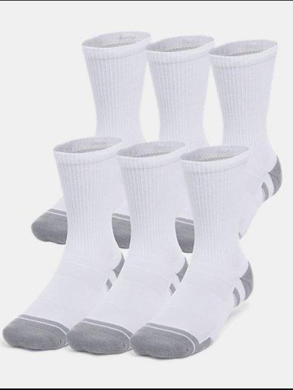 NWT Under Armour Performance Cushioned Crew Socks 6-Pack White Gray Men’s 7.5-8.